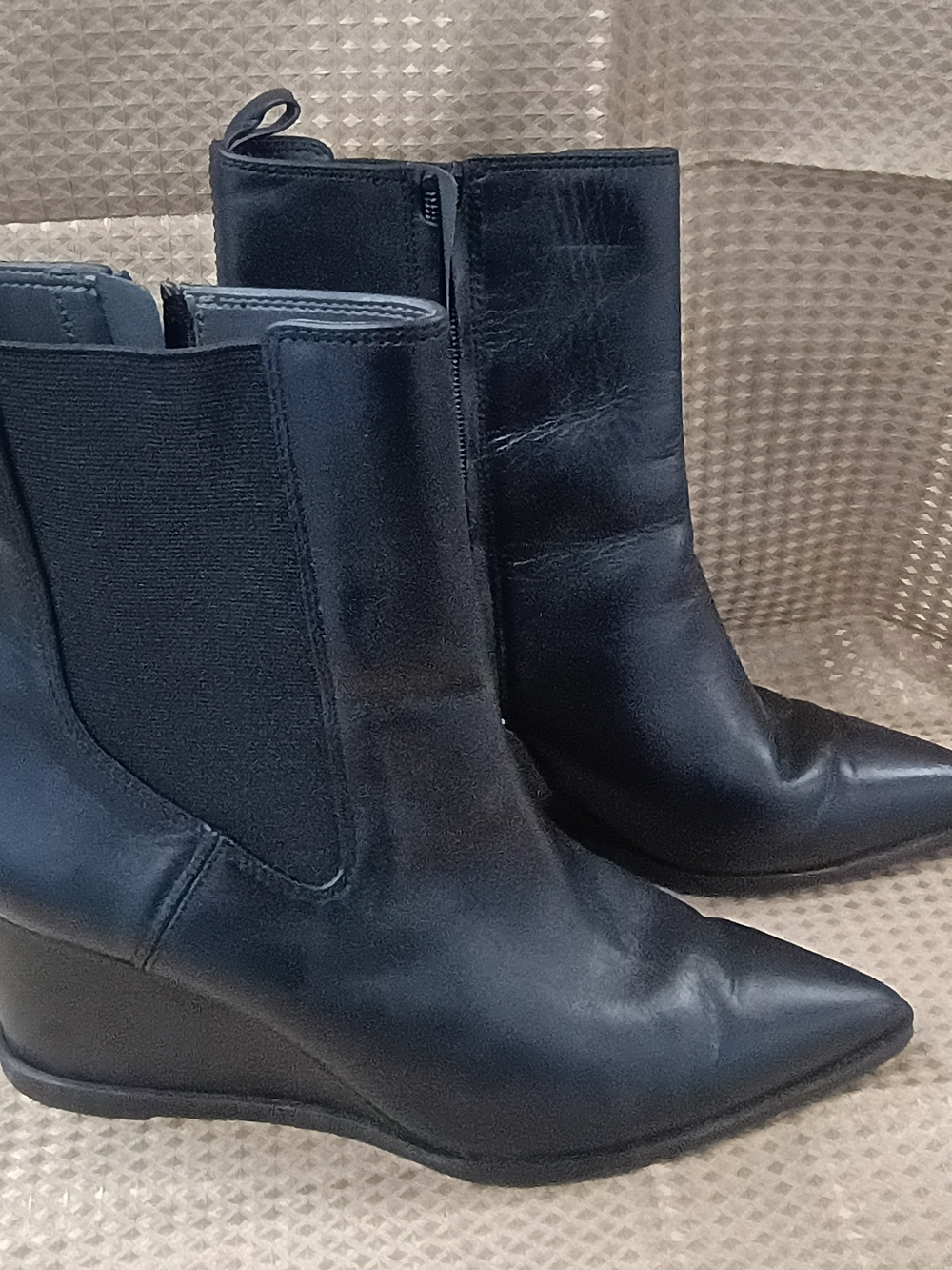 Franco Sarto Black Pointed Wedge Ankle Boots